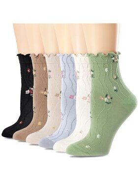 Womens Ruffle Crew Socks Vintage Patterned Ankle Casual Fashion Dress Sock Cute